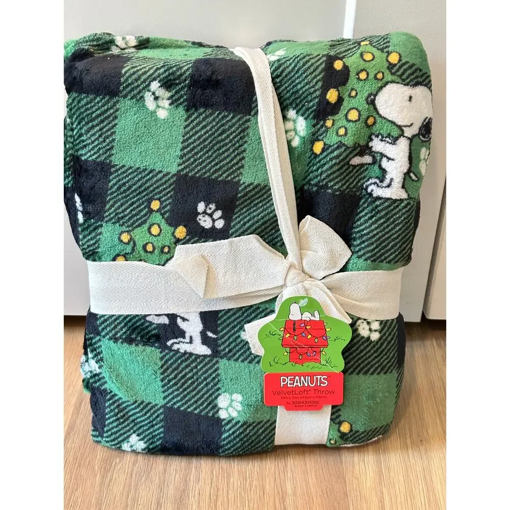 Snoopy Green Houndstooth Throw Blanket NEW Peanuts